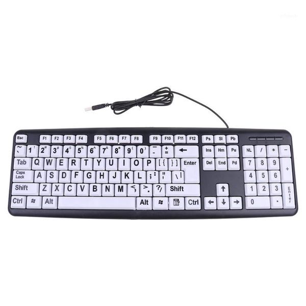 

keyboards usb wired pc computer gaming keyboard high contrast large print white keys black letter for old people visual impairments people1