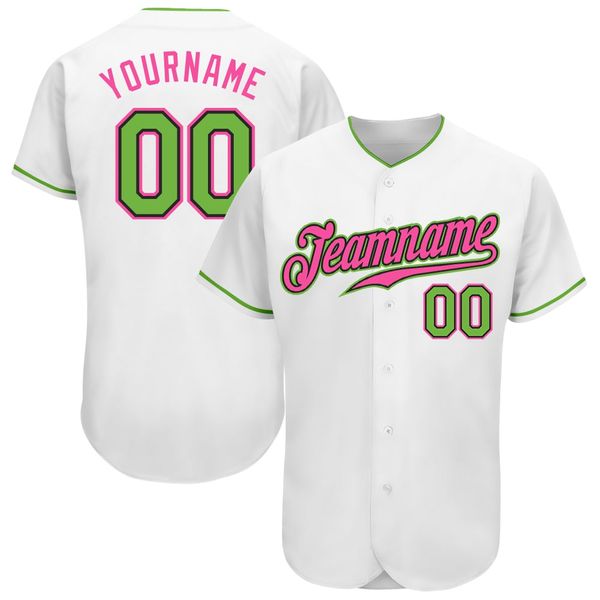 Custom White Neon Green-Rosa Autêntico Baseball Jersey