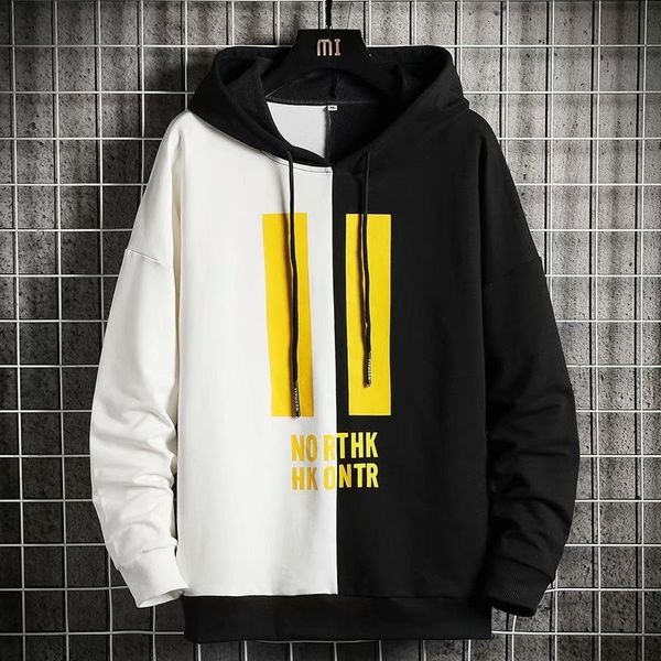 

spring autumn men's hoodies casual streetwear long sleeve pullover sweatshirts men fashion patchwork loose hoodie kg-151, Black