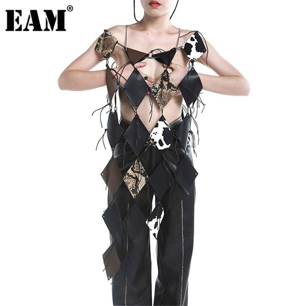 

[eam] women loose fit black hollow out irregular long vest round neck sleeveless fashion spring autumn 2022 1de2381 220117, Black;white