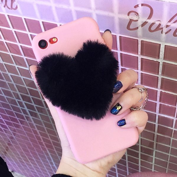 

lovely 3d furry love hearts cute hair phone case for iphone x xr xs max 6 6s 7 8 plus 11 pro 12 se fashion soft tpu back cover
