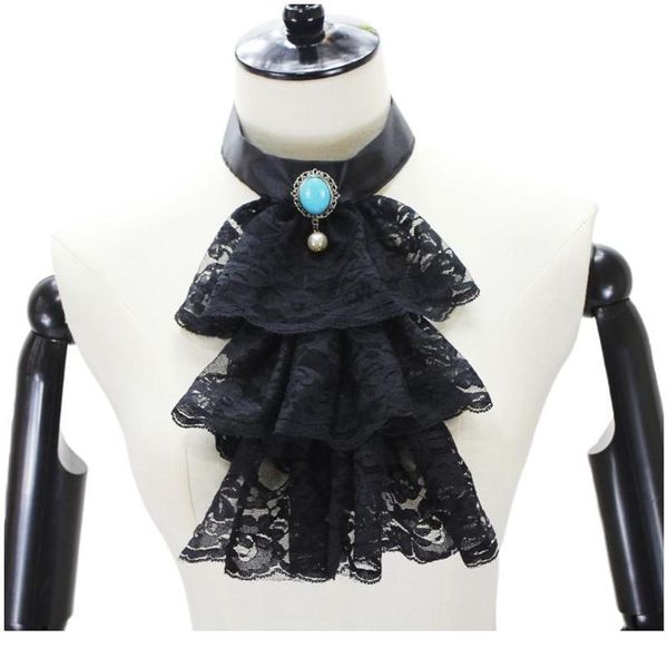 

retro tri-layer ruffles wave lace fake collar imitation diamond pearl detachable necklace choker tie women cloth qyluqp, Blue;red