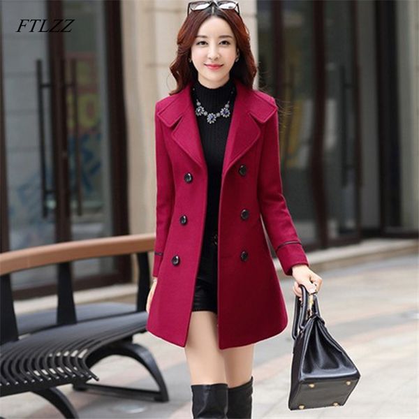 

ftlzz women wool blend warm long coat plus size female slim fit lapel woolen overcoat autumn winter cashmere outerwear lj201110, Black