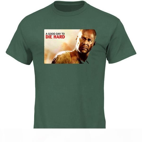 

men's 100%comfortsoft polyester t-shirts men's a good day to die hard classic movie tshirt green t-shirt, White;black