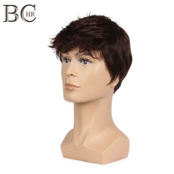 

8inch short men wig straight synthetic wig for male hair fleeciness realistic natural brown toupee wigs, Black