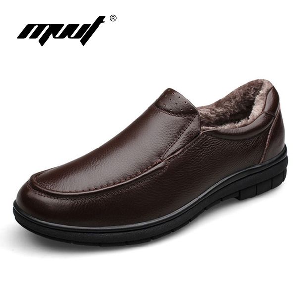 

genuine leather shoes men flats casual men winter shoes super warm and comfortable snow men shoes, Black