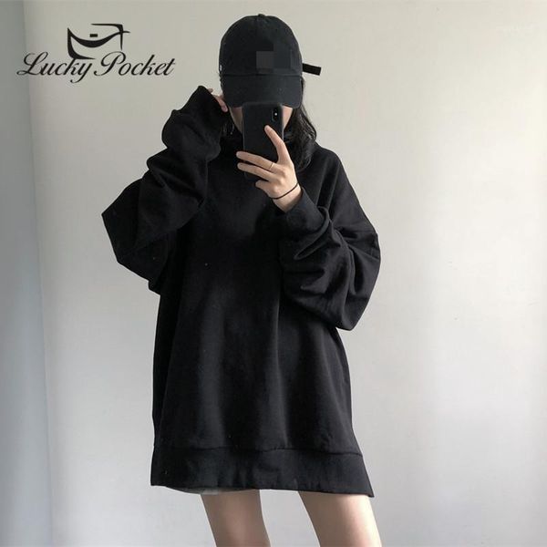 

women autumn new fashion oversize long solid color sweatshirt female casual loose black hoodies ladies brand cotton ml5301