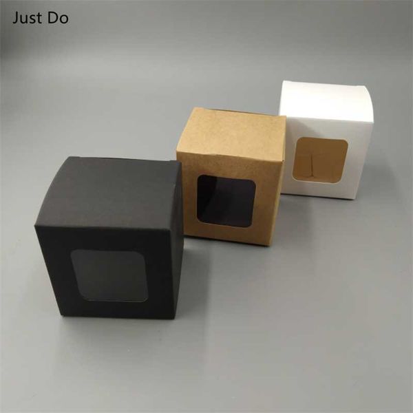 

7*7*7cm 8*8*8cm 10*10*10cm white black kraft paper window boxes for packaging cardboard gift box package with clear pvc window