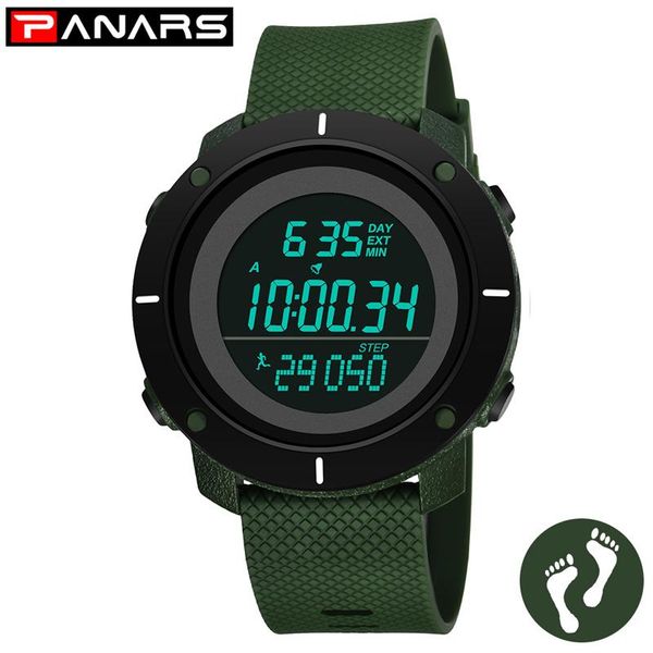 

wristwatches panars men sport watches pedometer waterproof digital watch led alarm male clock luxury for relogio masculino, Slivery;brown