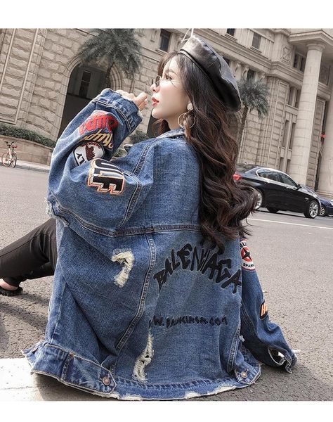 

2019 spring auturn letter crop denim jackets women casual jeans bomber jacket long sleeve denim coat plus size, Black;brown