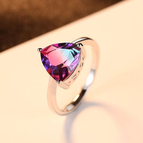 

cluster rings fashion classic 925 sterling silver mystic rainbow z gemstone wedding engagement ring women fine jewelry gifts wholesale, Golden;silver
