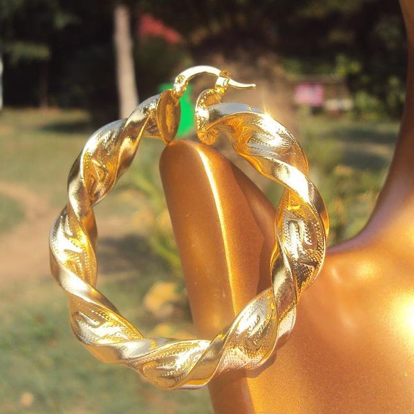 

hoop 18k hip-hop gold, solid yellow wide real money. earrings 100% large big gold heavy not curved gift not wmtyl lottery2010, Golden;silver