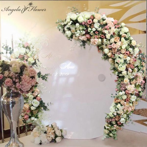 Flores decorativas grinaldas personalizado champanhe lua forma arranjo de flores rose artificial fileira de casamento arco decoração decoração parede janela de parede