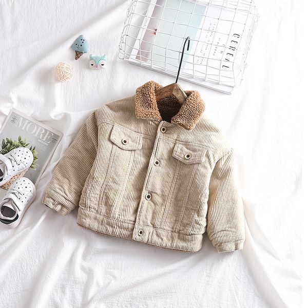 

korean winter toddler baby jacket 2020 kids' overcoat corduroy with velvet fur baby coats girls winter coat 1-6 years lj201125, Blue;gray