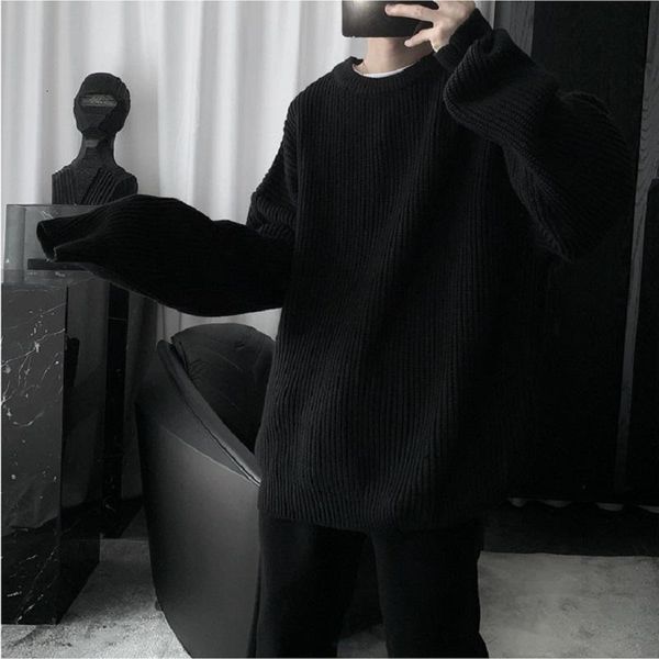 

autumn men's sweaters winter trendy for men women loose and lazy dark style korean student couple knit sweater man clothes, White;black