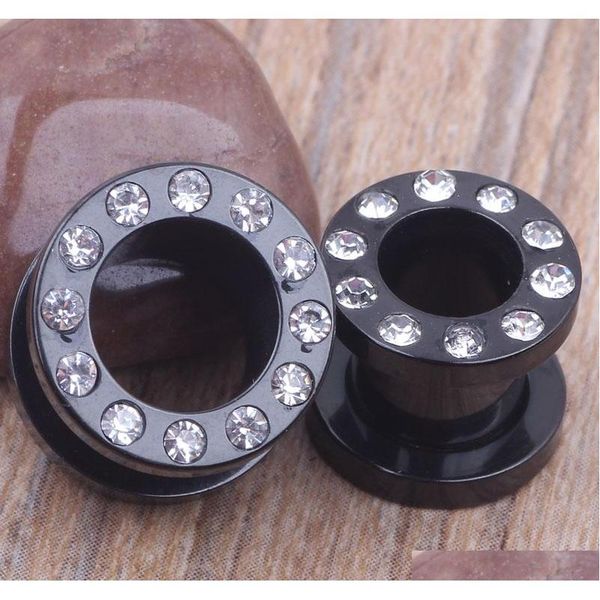 

50pcs/lot mix 3-10mm acrylic black tunnel ear plug piercing crystal flesh t jllucp yy_dhhome, Silver