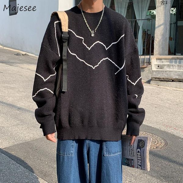 

men pullover oversize loose harajuku knit sweater male retro all-match simple trendy streetwear casual korean style clothes, White;black