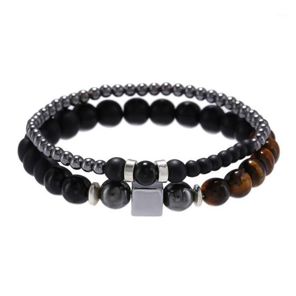 

fashion men's set beaded bracelet european square elastic bracelet punk hiphop cool men jewelry1, Black