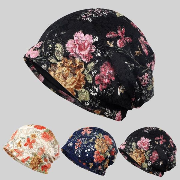 

beanie women printing caps fashion flower print hat skullies warm winter ski cycling hats for ladies elegant accessories, Blue;gray