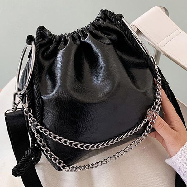 

shoulder bags fashion solid color pu leather bucket bag high capacity for women 2021 chain hand strap designer crossbody