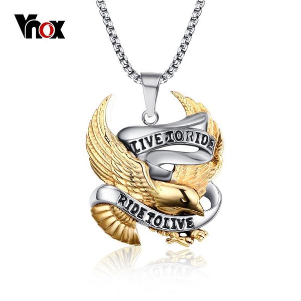 

vnox eagle necklace pendant for men stainless steel metal live to ride punk jewelry, Silver