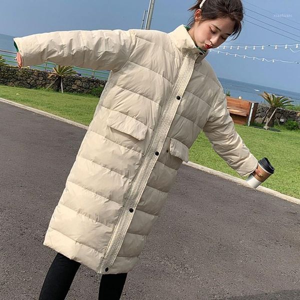 

new women winter thicken padded jackets long light down cotton coats stand collar loose warm parkar1, Black