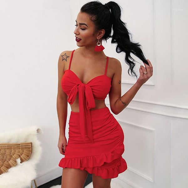 

bonjean v-neck short and mini skirt 2020 fashion women's summer clothing two pieces set sleeveless women's suit bj22211, White