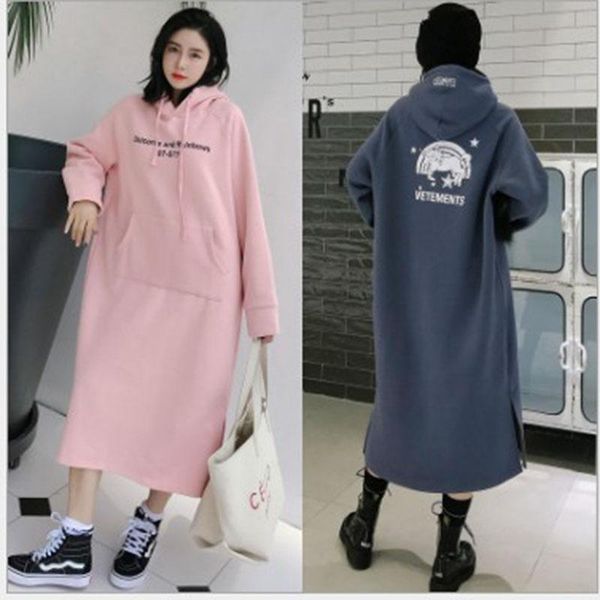 

maternity dresses autumn winter pregnant women sweater long hooded shirt plus velvet thick coat pregnancy wear, White