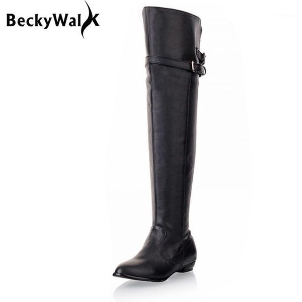

boots big size over the knee for women belt buckle snow shoes woman warm winter thigh high wedges botas mujer wsh21711, Black