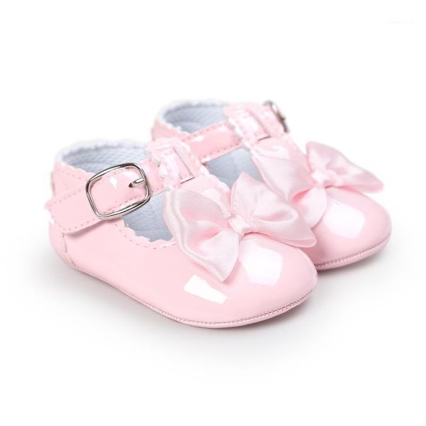 

newborn baby girls shoes pu leather buckle first walkers with bow red black pink white soft soled non-slip shoes s/m/l1