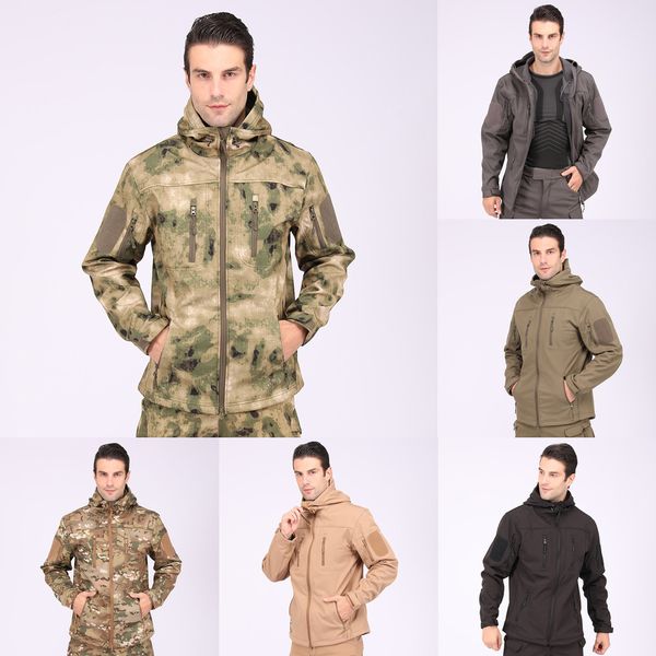 

outdoor shark skin soft shell hooded tactical charge jackets windproof waterproof plus velvet thermal men fleece hiking coat q1211, Black;brown