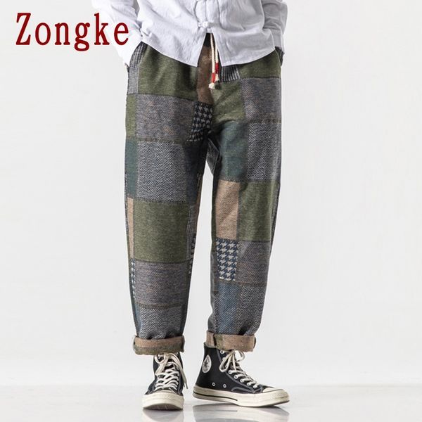 

zongke winter plaid joggers sweatpants japanese streetwear men trousers casual harajuku mens pants 2020 m-5xl q1219, Black