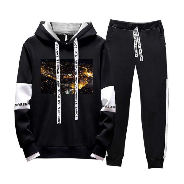 

men's winter leisure sports suit hooded long sleeve large size sweater running two piece set, Gray