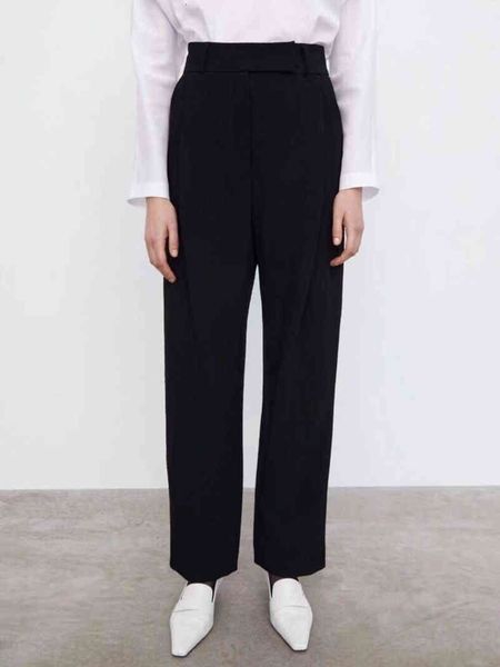 

women's pants & capris women high waist straight suit office ladies wool slim casual trousers lvrc, Black;white