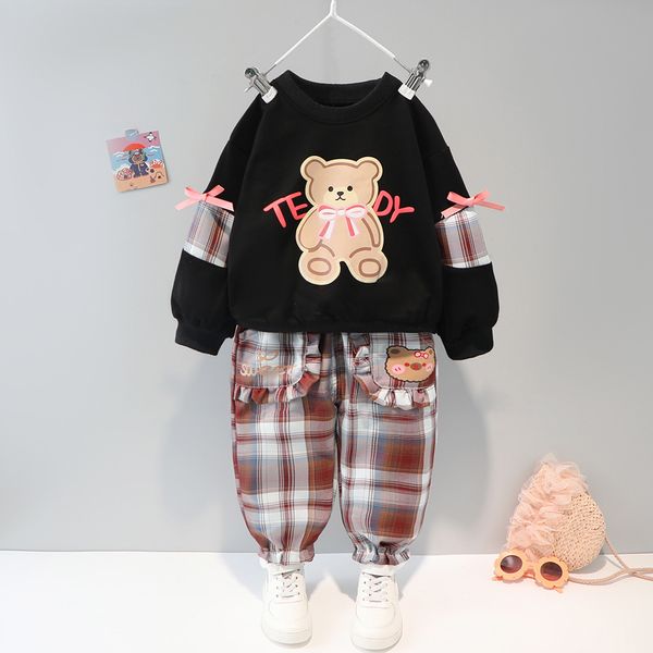 Bambini Cute Autumn Girl Baby Clothes Pantaloni a maniche lunghe in maglione scozzese per bambini Set da 2 pezzi per abbigliamento per ragazze