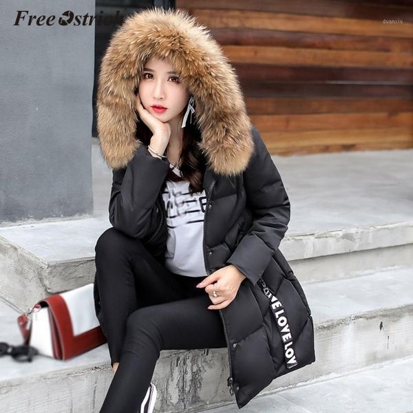 

ostrich 2020 new parka womens winter coats womans long casual fur hooded jackets warm parkas female overcoat coat n301, Black
