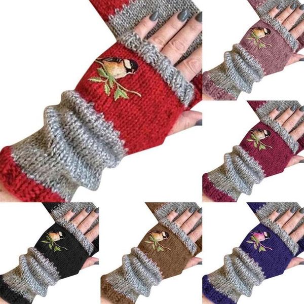 

warm stitching bird embroidered gloves knitted fingerless gloves block mittens warm female winter splice y8u0, Blue;gray