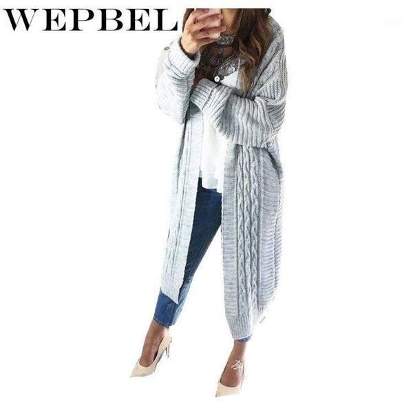

wepbel women's casual long-sleeved cardigan mid-length knitted coat sweater winter fashion solid color loose sweater1, White