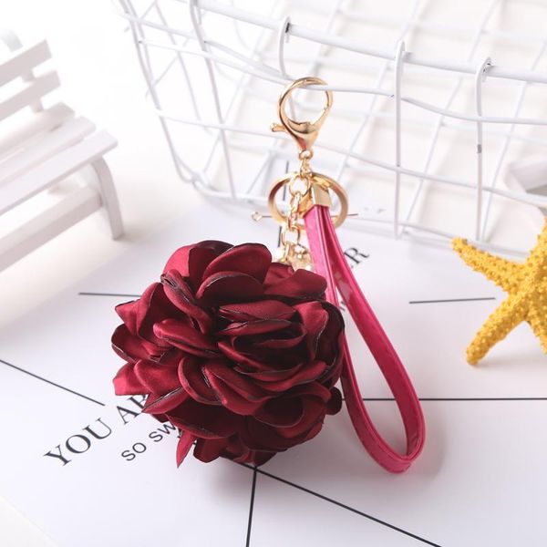 

12pcs dozen whole sale leather strap rose flower keychain bag pendant car ornaments charm for women buckle key ring eh590 c h jllrbx