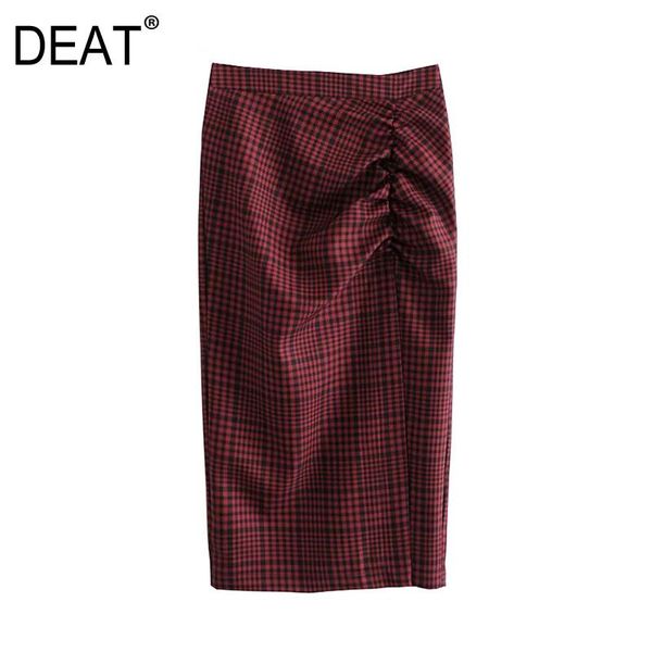 

deat] 2021 spring autumn new fashion tide high waist lattice split temperament all-match loose women's midi skirts 13w577, Black