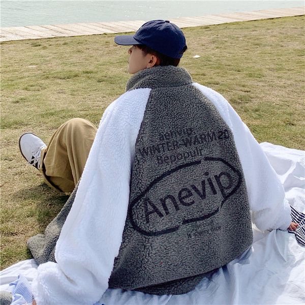 

2021 New New Winter Sews Lamb Wool Embroidered Loose Letter Gray Jacket Chartering Clothes Free 13GH, Black