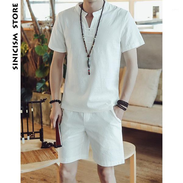 

sinicism store 2018 cotton linen mens suit solid male summer short sleeve suit chinese style coordinates1, Gray