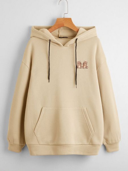 

bear print kangaroo pocket drawstring hoodie n6j8#, White;black
