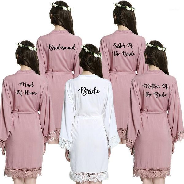 

yuxinbridal2019 new mauve bride bridesmaid bride robes cotton kimono robes with lace trim women wedding bridal robe short1, Black;red