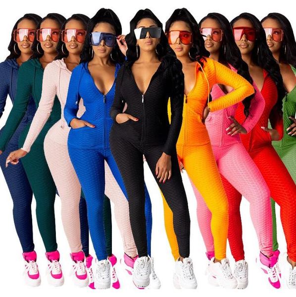 

women tracksuit zipp jacket pants hooded female outfits solid color yoga cardigan leggings 2 piece jogger sets zyy312, White