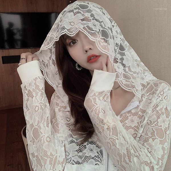 

white black lace jacket women hooded thin short women basic coats summer sunscreen casual cardigan beach jacket woman c63371, Black;brown