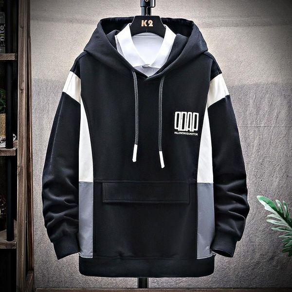 

european and american new product selling thickened warm men's hooded stitching letters fashion trend outdoor casual men's, Black