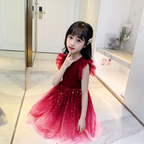 

girl spring and summer new 2020 foreign style dress girls spring and summer princess dress fluffy children's dress skirt, Red;yellow