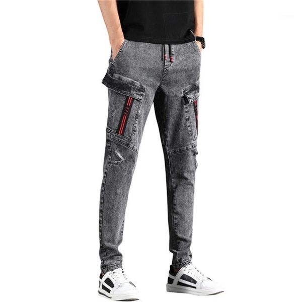 

2020 men's new frayed jeans seasons fashion casual slim jeans1, Blue