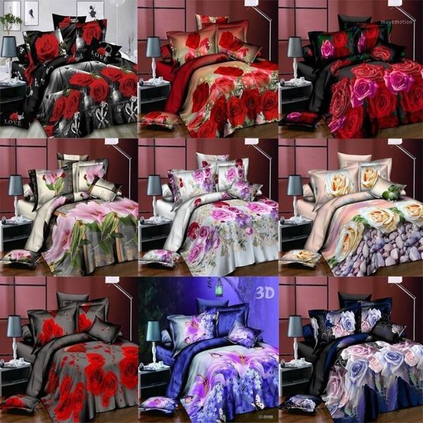 

3d bedding set quilt cover pillow case flower rose lily floral 3pcs/set
